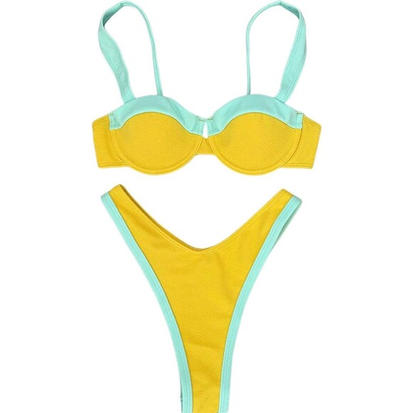 MakeMeChic Women's High Waisted Bikini Sets Color Block 2 Piece Swimsuit Bathing - Picture 11 of 13